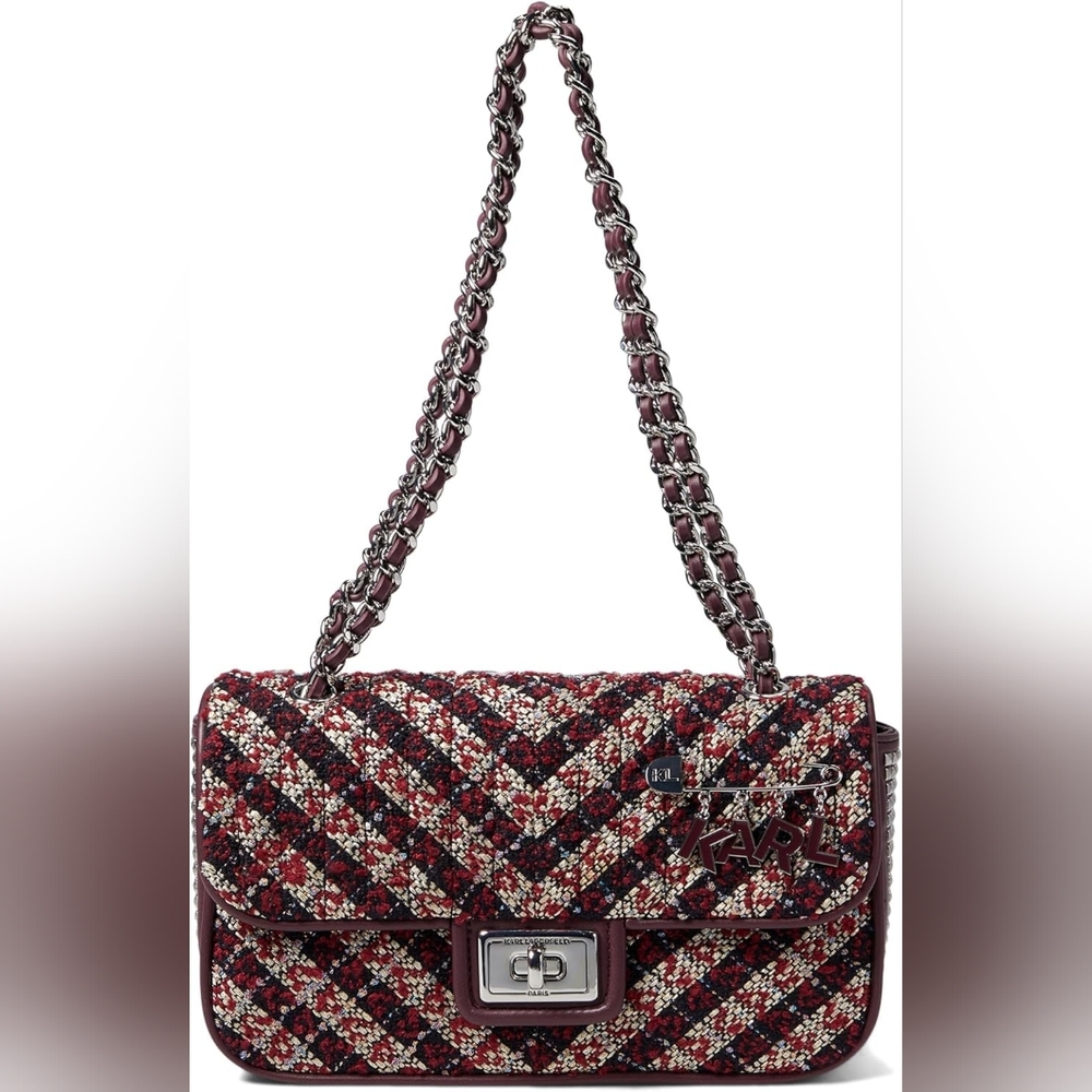 🪷NWT Authentic Karl Lagerfeld Paris Medium Agyness Tweed shoulder bag🪷